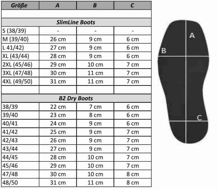 Schuhgrößen Tabelle Scubaforce Xpedition - SE CM