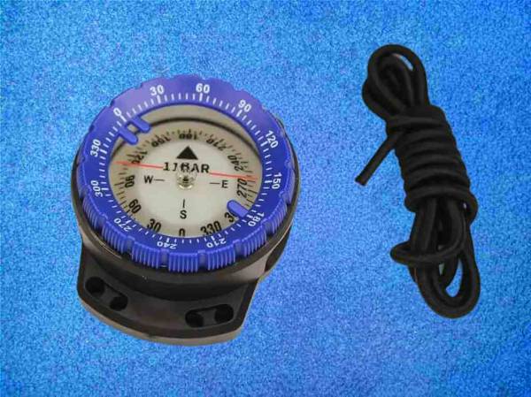 Kompass mit Bungee Mount blauer Stellring bei Dive2.me