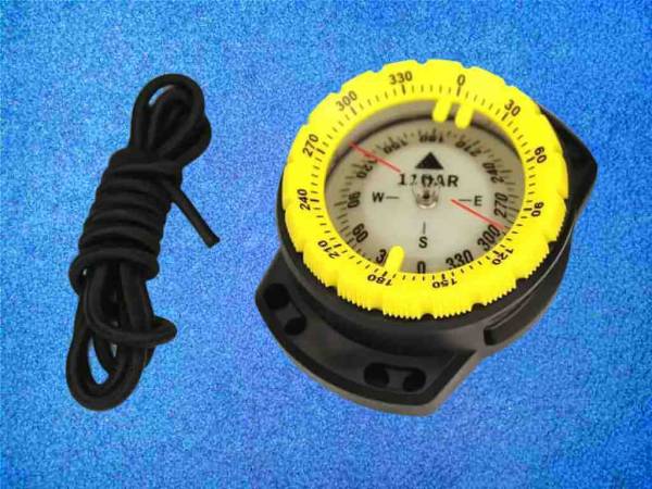 Kompass mit Bungee Mount gelber Stellring bei Dive2.me