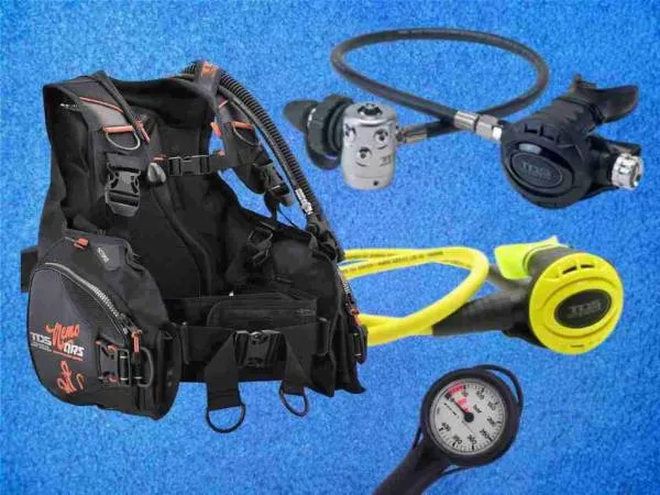 Tauchausrüstung Set mit ADV Jacket Nemo QRS, Atemreglerset mit Octopus und Fini