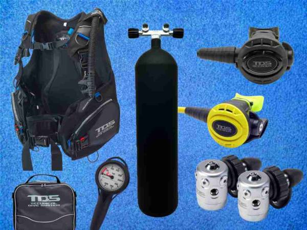 Tauchausrüstung Set mit ADV Jacket, Atemregler und Flasche