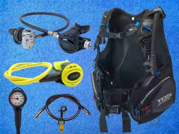 Tauchausrüstung Set mit ADV Jacket Nemo QRS, Atemreglerset mit Octopus und Fini