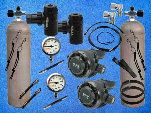 Sidemount Alu Tauchflasche 80cft TDS Gull z TEK Black Atemregler Set