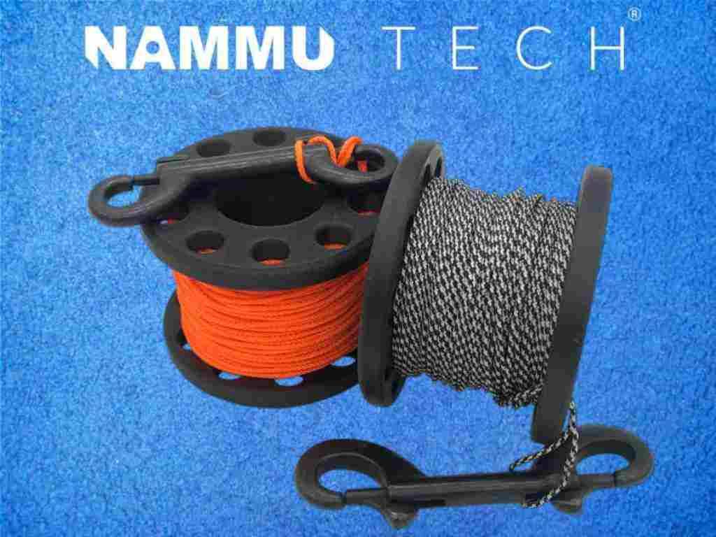 Nammu Tech Finger Spool 30m in oranger Neon Polyester Leine  und schwarz grau