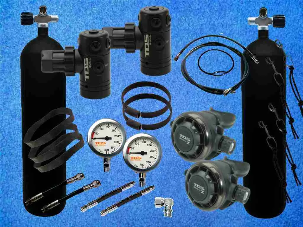 Sidemount Set Tauchflaschen 12 ltr schwarz, konkav mit TDS GULL z Tek Black Atemregler