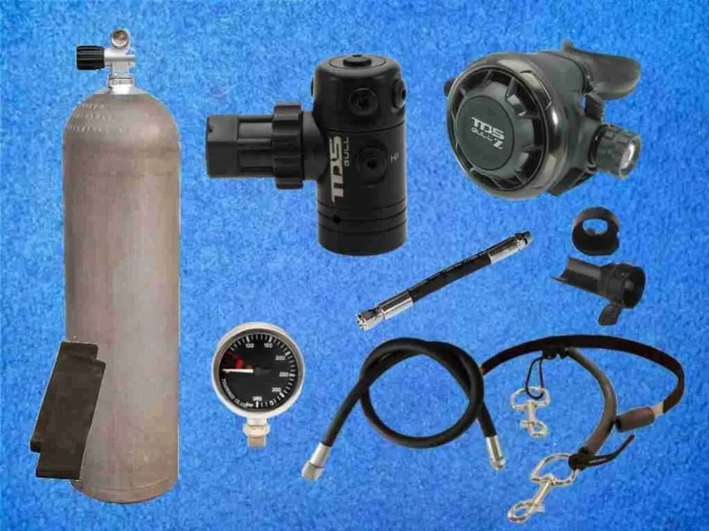 Tauchflasche 80cft mit TDS Gull z Tek Black Atemregler Tauchflasche 80cft mit TDS Gull z Tek Black Atemregler