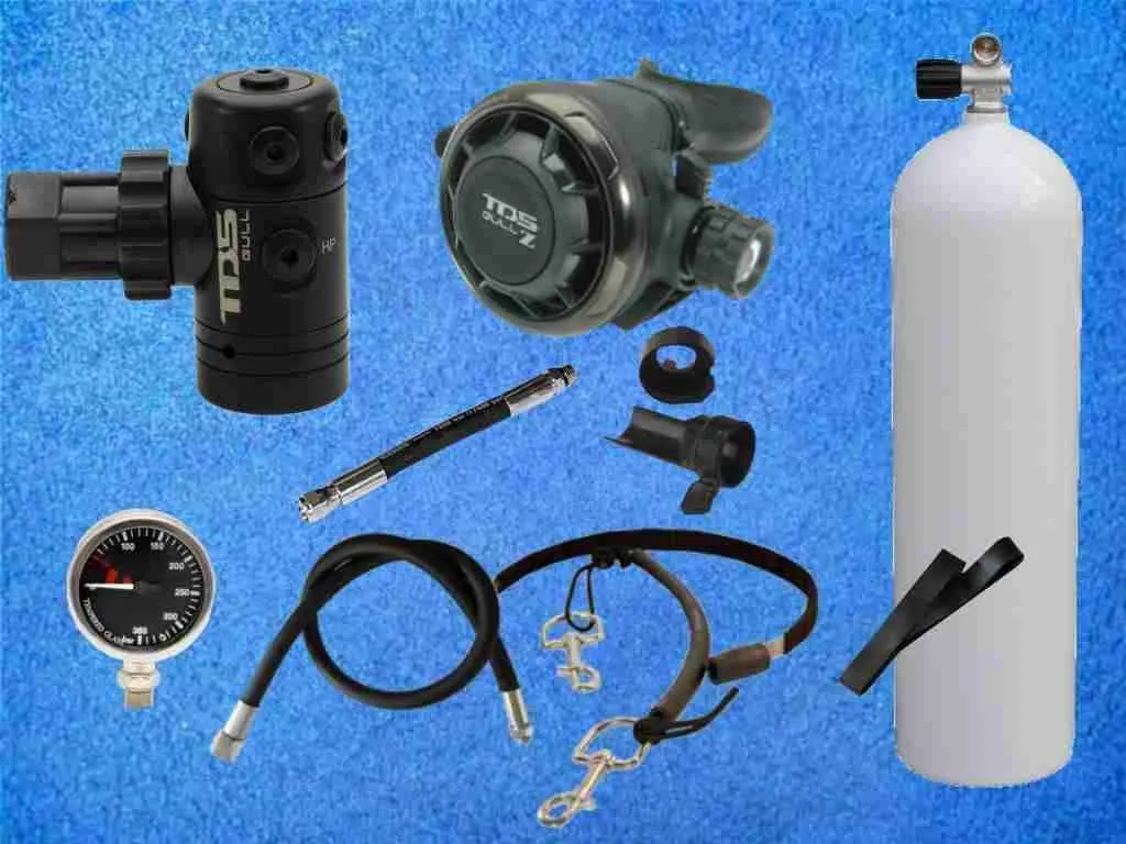 Tauchflasche 80cuft weiss mit TDS Gull z Tek Black Atemregler Tauchflasche 80cuft weiss mit TDS Gull z Tek Black Atemregler